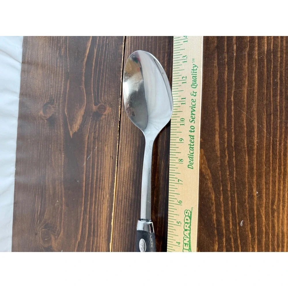 Stainless Steel Serving Spoon, Black‎ Rubber Grip Handle, Kitchen Utensil